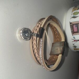 Beige and Tan Wrap Bracelet with Charm
